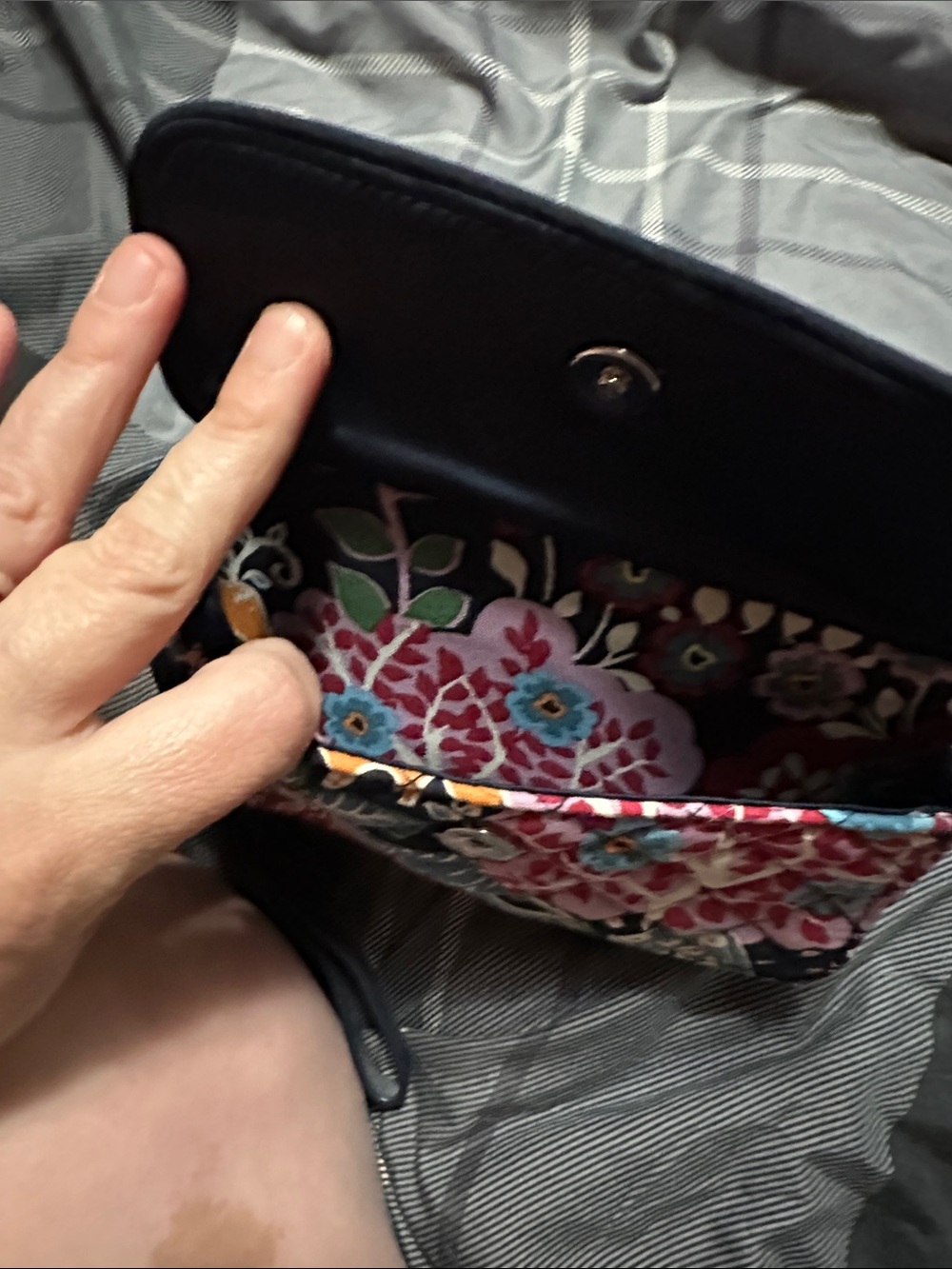 Vera Bradley Navy Quilted Floral Wristlet with Birds - Picture 4 of 4